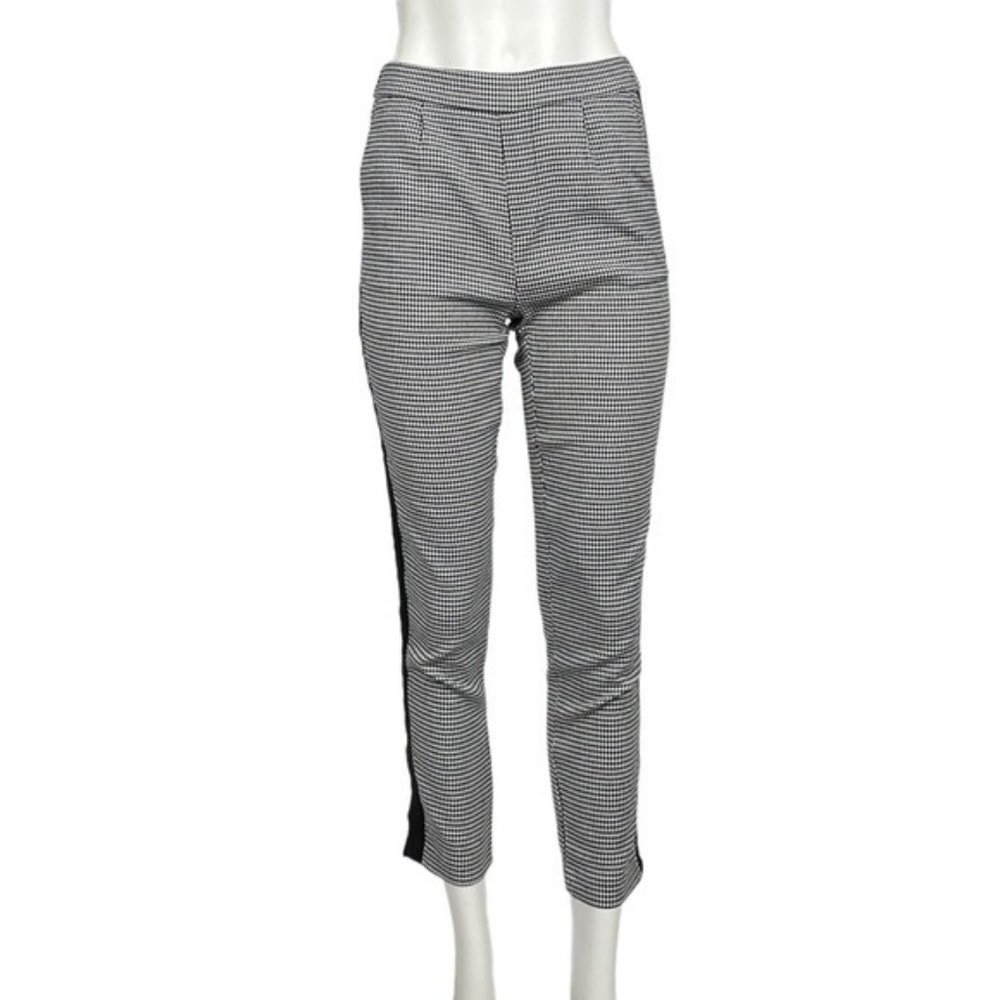 Houndstooth Ankle Pants with Side Stripes Black/White/Red